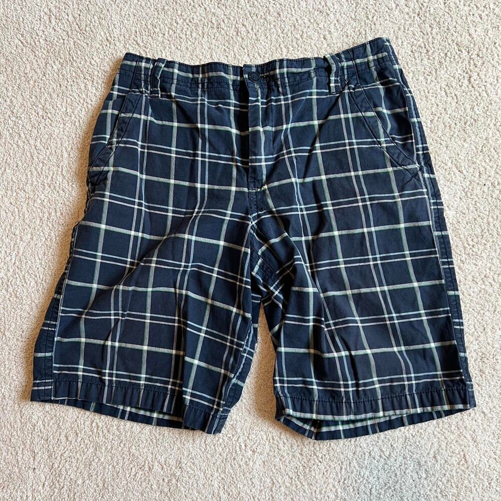 Aeropostale navy blue white and green plaid shorts